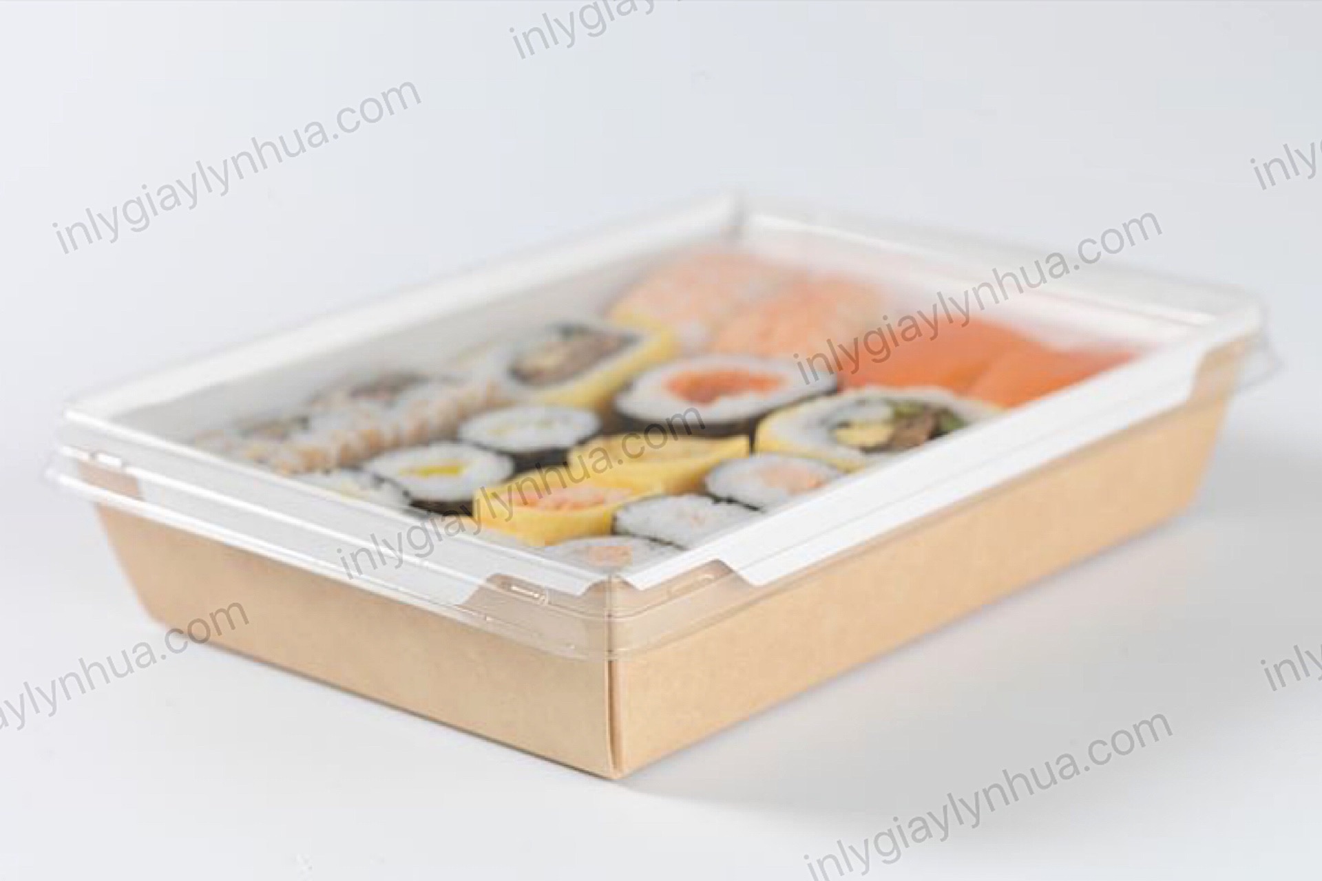 Hộp giấy nắp trong đựng sushi